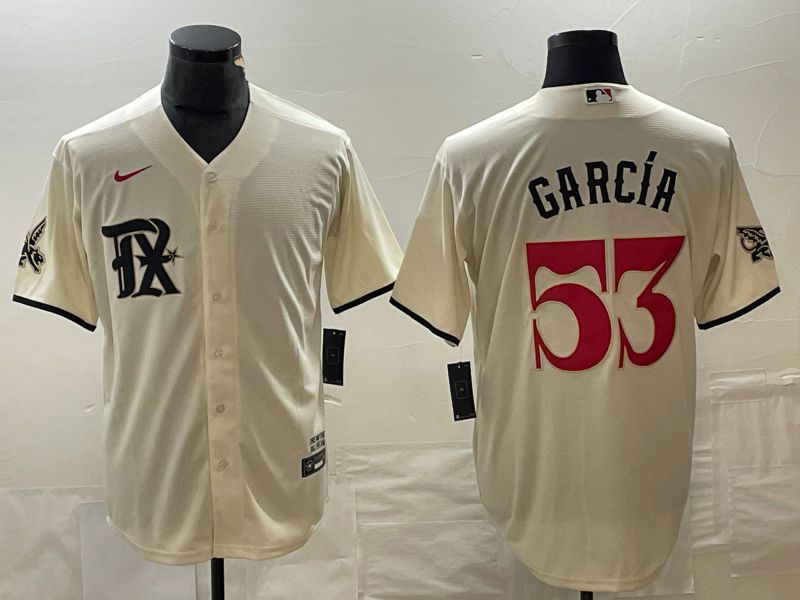Men Texas Rangers 53 Garcia Nike Cream 2023 City Connect MLB Jersey